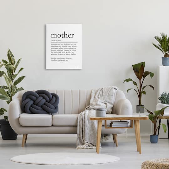 Stupell Industries Mother Definition Funny Motivational Phrase Superhuman Synonym Canvas Wall Art